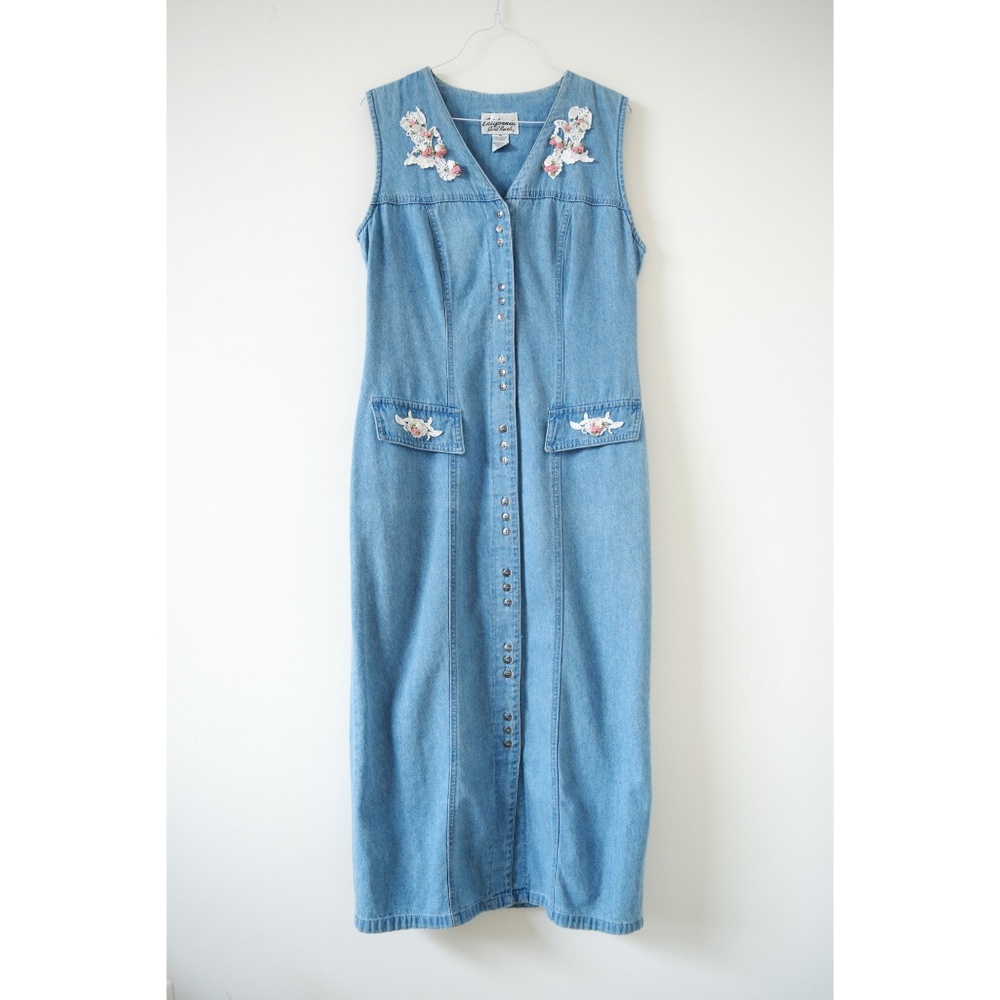 CALIFORNIA GOLD RUSH Vintage Floral Denim Cottagecore Midi Dress | Size M
